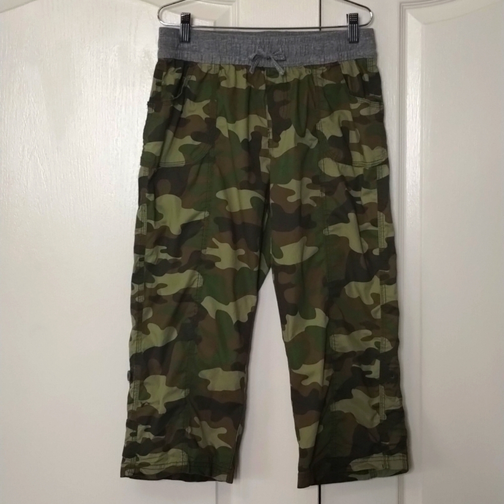 bcg girls medium camo crop pants drawstring elastic